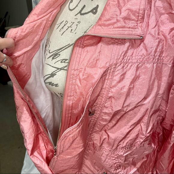 Vintage 80s Pink Seashell Grandma Oversized Windbreaker Sz M Shell Button - Picture 7 of 11